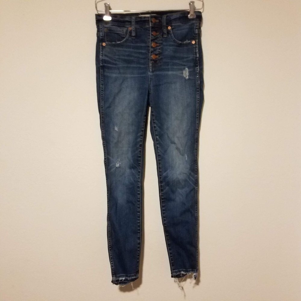 Madewell Jeans Size 26 Womens 10" High Rise Skinny Crop White Frayed Button Fly